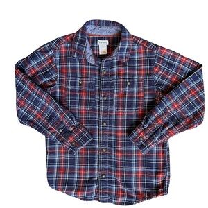 Carter's Size 7 Boys Blue Red Flannel button down long sleeve shirt